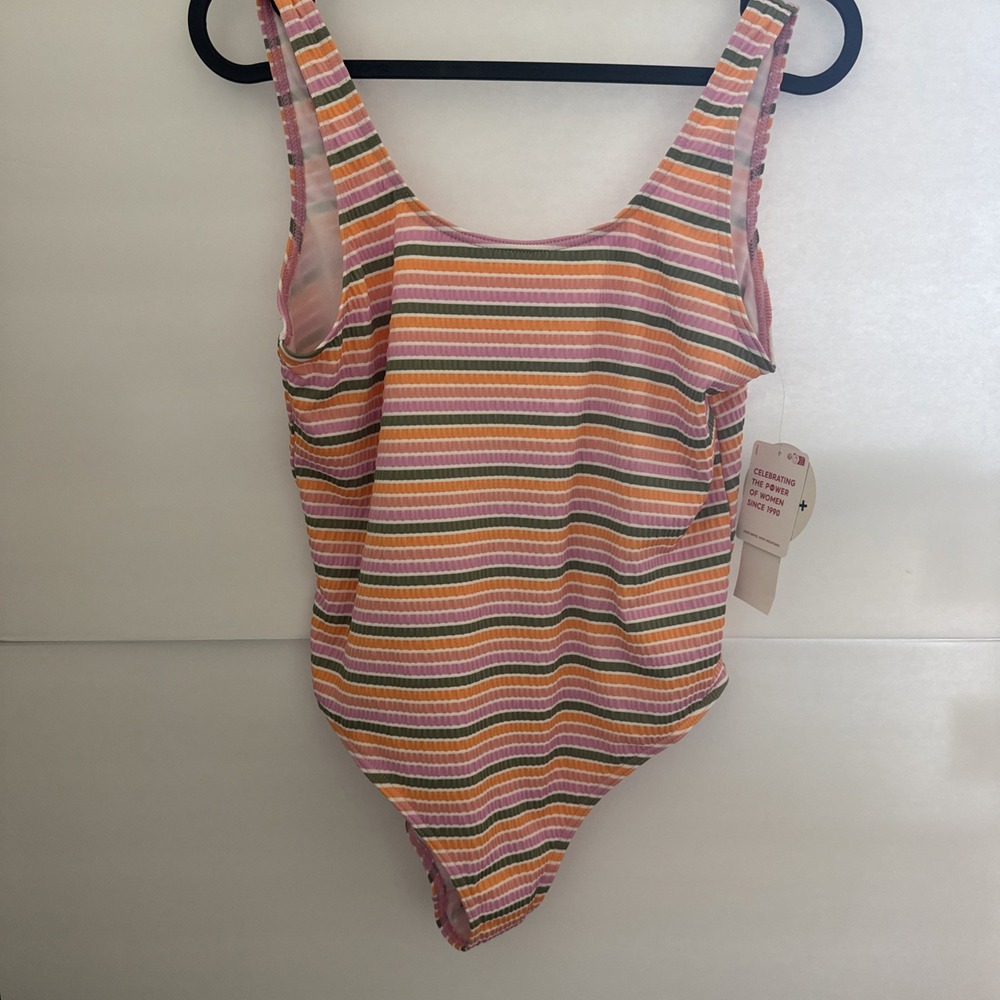 NWT Roxy Mirage Stripe 1-Piece Swimsuit Orange Girls Size 16 UPF 50